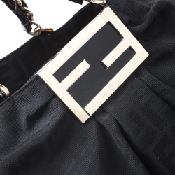 Pre Owned Fendi Black Zucca Canvas Large Mia Shoulder Bag