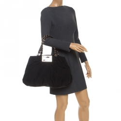 Pre Owned Fendi Black Zucca Canvas Large Mia Shoulder Bag