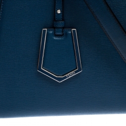 Pre Owned Fendi Blue Vitello Leather Medium 2Jours Elite Tote
