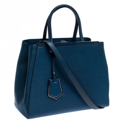 Pre Owned Fendi Blue Vitello Leather Medium 2Jours Elite Tote
