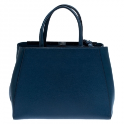 Pre Owned Fendi Blue Vitello Leather Medium 2Jours Elite Tote