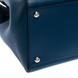 Pre Owned Fendi Blue Vitello Leather Medium 2Jours Elite Tote