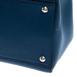 Pre Owned Fendi Blue Vitello Leather Medium 2Jours Elite Tote