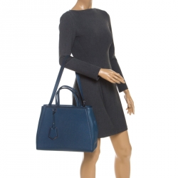 Pre Owned Fendi Blue Vitello Leather Medium 2Jours Elite Tote