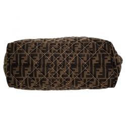 Pre Owned Fendi Brown/Beige Zucca Quilted Canvas and Leather Large Roll Tote