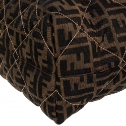 Pre Owned Fendi Brown/Beige Zucca Quilted Canvas and Leather Large Roll Tote