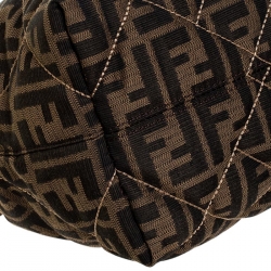 Pre Owned Fendi Brown/Beige Zucca Quilted Canvas and Leather Large Roll Tote