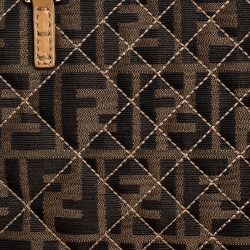 Pre Owned Fendi Brown/Beige Zucca Quilted Canvas and Leather Large Roll Tote