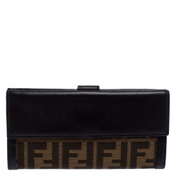 Pre Owned Fendi Tobacco Zucca Continental Wallet