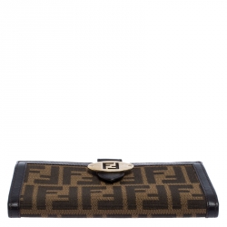 Pre Owned Fendi Tobacco Zucca Continental Wallet