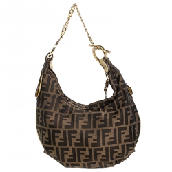 Pre Owned Fendi Brown/Gold Zucca Canvas and Leather Chef Chain Link Hobo