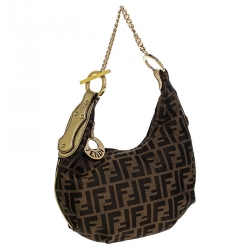 Pre Owned Fendi Brown/Gold Zucca Canvas and Leather Chef Chain Link Hobo