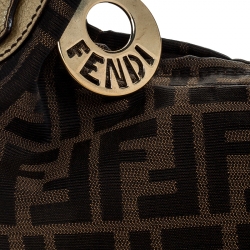 Pre Owned Fendi Brown/Gold Zucca Canvas and Leather Chef Chain Link Hobo