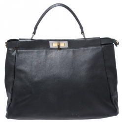 Pre Owned Fendi Black Leather Large Peekaboo Top Handle Bag