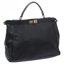 Pre Owned Fendi Black Leather Large Peekaboo Top Handle Bag
