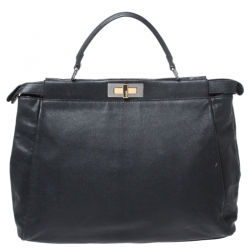 Pre Owned Fendi Black Leather Large Peekaboo Top Handle Bag