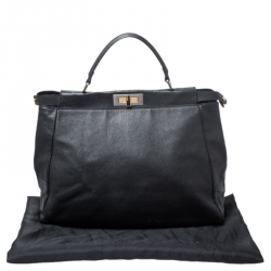 Pre Owned Fendi Black Leather Large Peekaboo Top Handle Bag