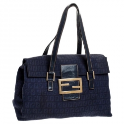 Pre Owned  Fendi Blue Zucchino Canvas and Leather Forever Satchel 