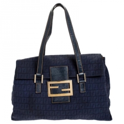 Pre Owned  Fendi Blue Zucchino Canvas and Leather Forever Satchel 