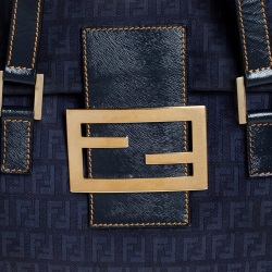 Pre Owned  Fendi Blue Zucchino Canvas and Leather Forever Satchel 