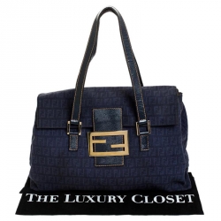 Pre Owned  Fendi Blue Zucchino Canvas and Leather Forever Satchel 