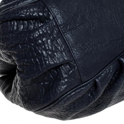 Pre Owned Fendi Navy Blue Pebbled Leather Large Mia Shoulder Bag