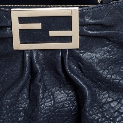 Pre Owned Fendi Navy Blue Pebbled Leather Large Mia Shoulder Bag