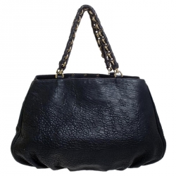 Pre Owned Fendi Navy Blue Pebbled Leather Large Mia Shoulder Bag