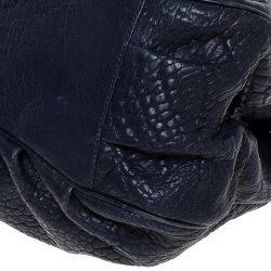 Pre Owned Fendi Navy Blue Pebbled Leather Large Mia Shoulder Bag