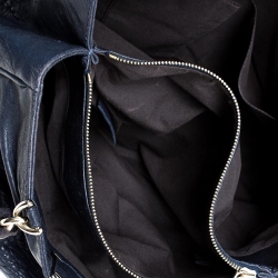 Pre Owned Fendi Navy Blue Pebbled Leather Large Mia Shoulder Bag