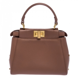 Pre Owned Fendi English Rose Leather Star Crystals Embellished XS Iconic Peekaboo Top Handle Bag