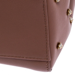 Pre Owned Fendi English Rose Leather Star Crystals Embellished XS Iconic Peekaboo Top Handle Bag