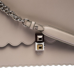 Pre Owned Fendi Grey Leather Kan I Top Handle Shoulder Bag