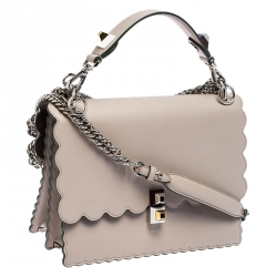 Pre Owned Fendi Grey Leather Kan I Top Handle Shoulder Bag
