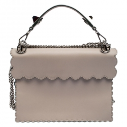 Pre Owned Fendi Grey Leather Kan I Top Handle Shoulder Bag