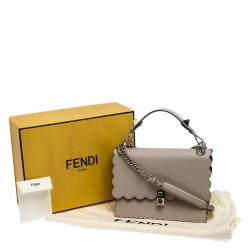 Pre Owned Fendi Grey Leather Kan I Top Handle Shoulder Bag