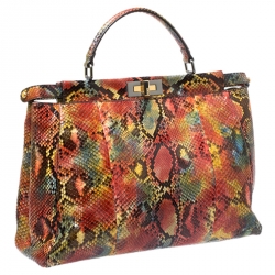 Pre Owned Fendi Multicolor Python Large Peekaboo Top Handle Bag