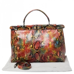 Pre Owned Fendi Multicolor Python Large Peekaboo Top Handle Bag