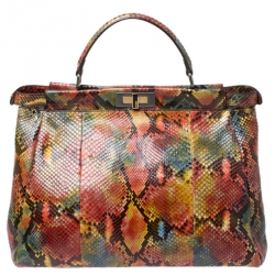 Pre Owned Fendi Multicolor Python Large Peekaboo Top Handle Bag