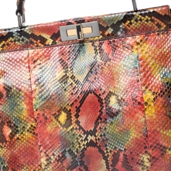 Pre Owned Fendi Multicolor Python Large Peekaboo Top Handle Bag