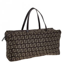 Pre Owned Fendi Brown Zucchino Canvas Small Vintage Satchel