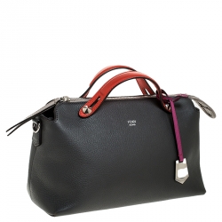 Pre Owned Fendi Grey/Orange Leather By The Way Boston Bag 