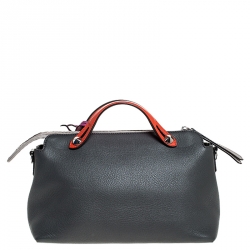 Pre Owned Fendi Grey/Orange Leather By The Way Boston Bag 