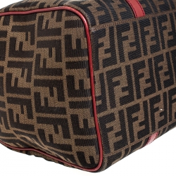 Pre Owned Fendi Tobacco Zucca Red Lining Canvas Medium Forever Bauletto Boston Bag