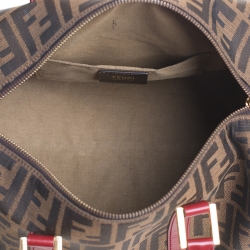 Pre Owned Fendi Tobacco Zucca Red Lining Canvas Medium Forever Bauletto Boston Bag
