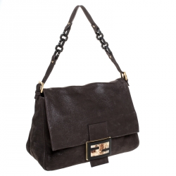 Pre Owned Fendi Metallic Brown Leather Mama Forever Large Flap Shoulder Bag