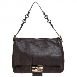 Pre Owned Fendi Metallic Brown Leather Mama Forever Large Flap Shoulder Bag