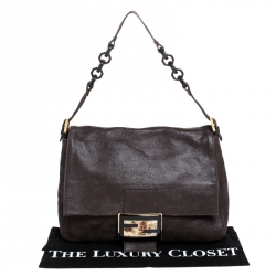 Pre Owned Fendi Metallic Brown Leather Mama Forever Large Flap Shoulder Bag