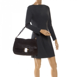 Pre Owned Fendi Metallic Brown Leather Mama Forever Large Flap Shoulder Bag