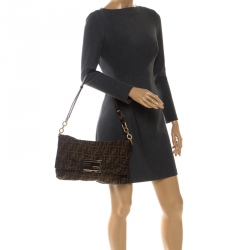 Pre Owned Fendi Tobacco Zucca Canvas Mia Shoulder Bag